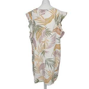 Tahari Womens 100% Linen  Leaf Print Flutter Sleeve Dress Size 1X